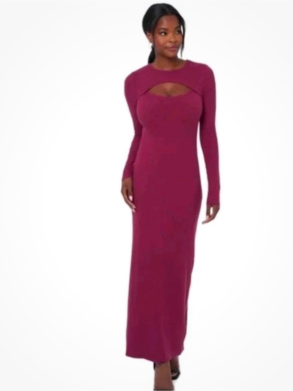 Edited by Remi Bader Long Sleeve Cutout Maxi Dress in burgundy